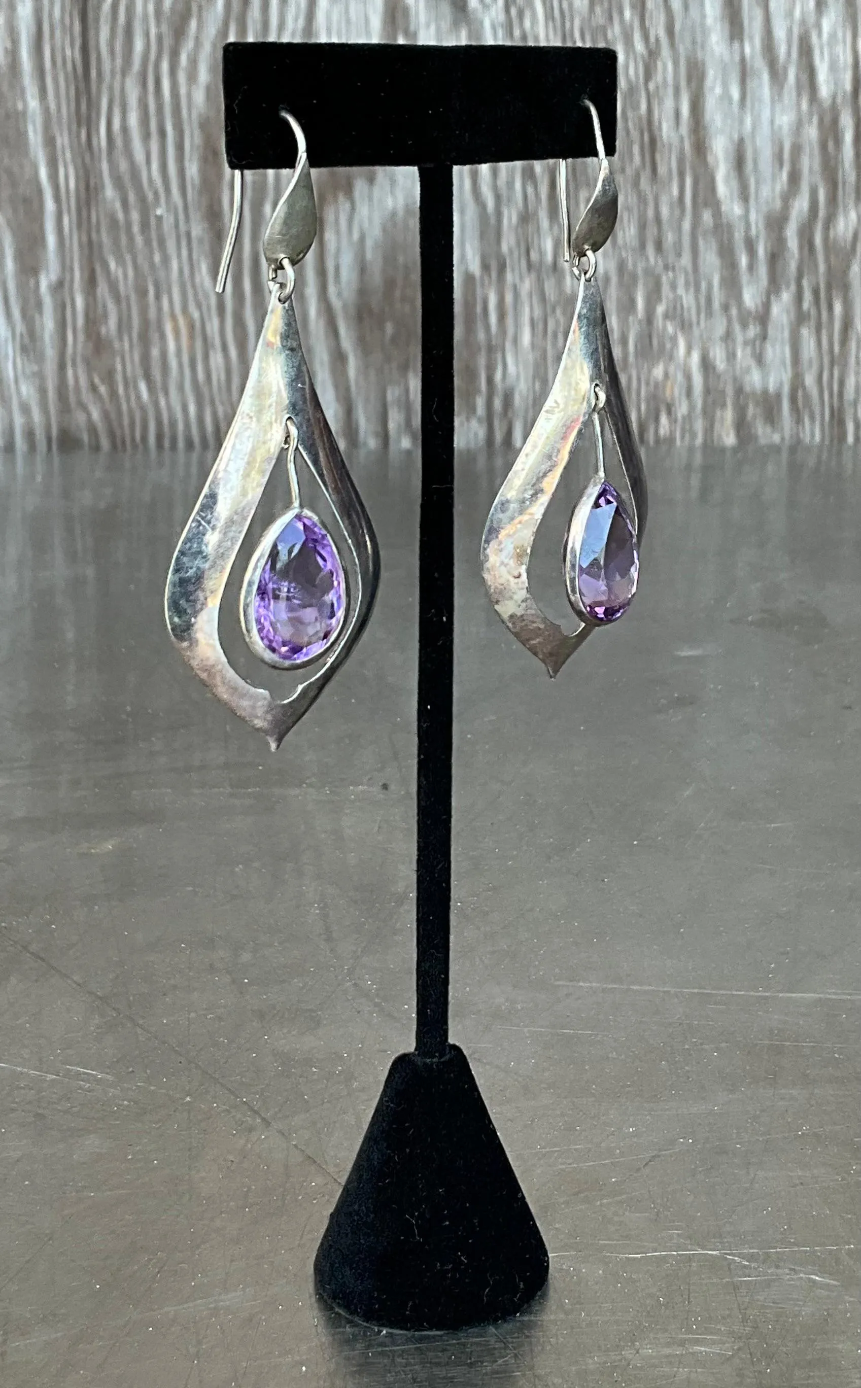 Vintage Sterling Silver Amethyst Drop Earrings — additional photo 4