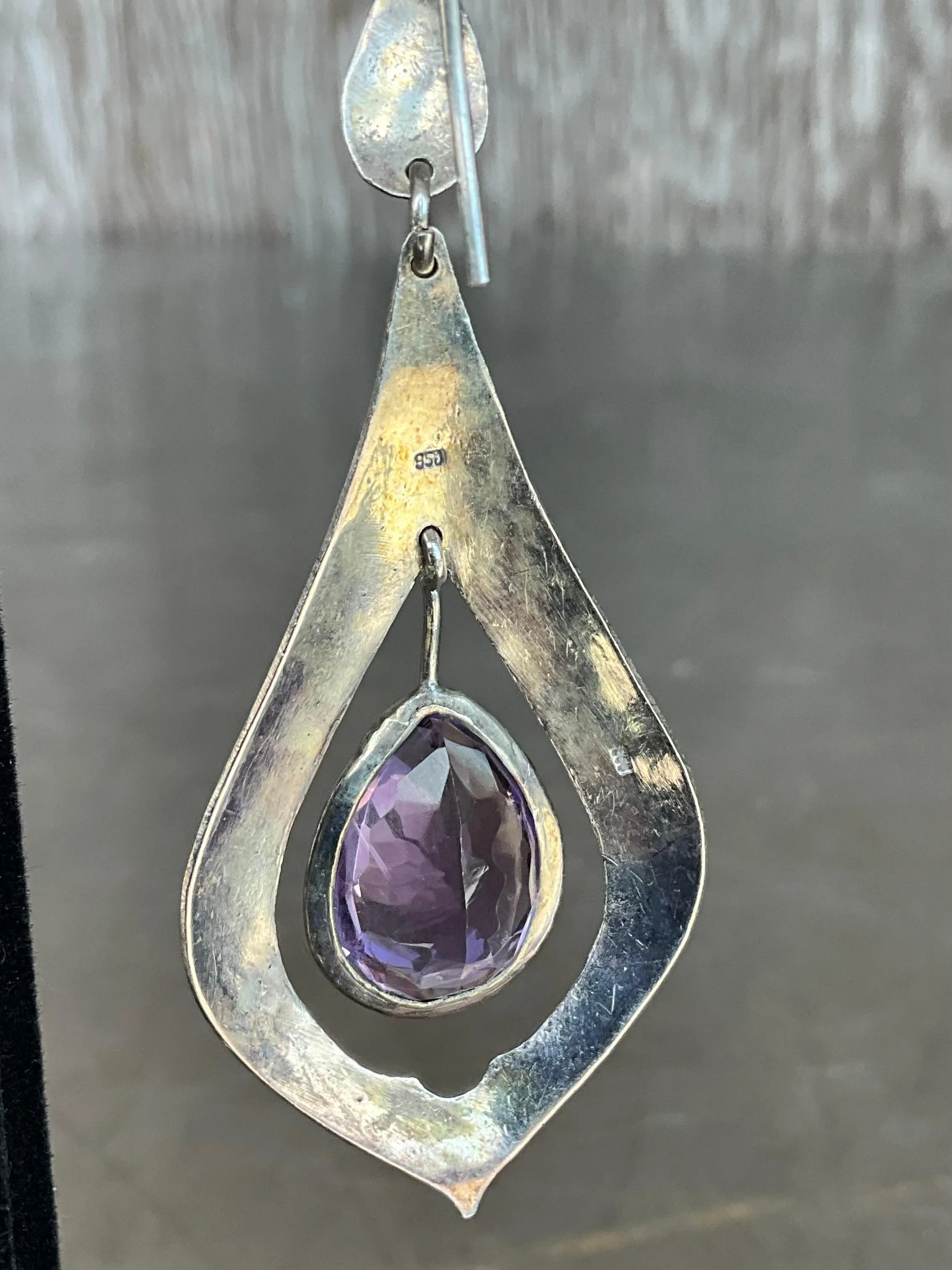 Vintage Sterling Silver Amethyst Drop Earrings — additional photo 8