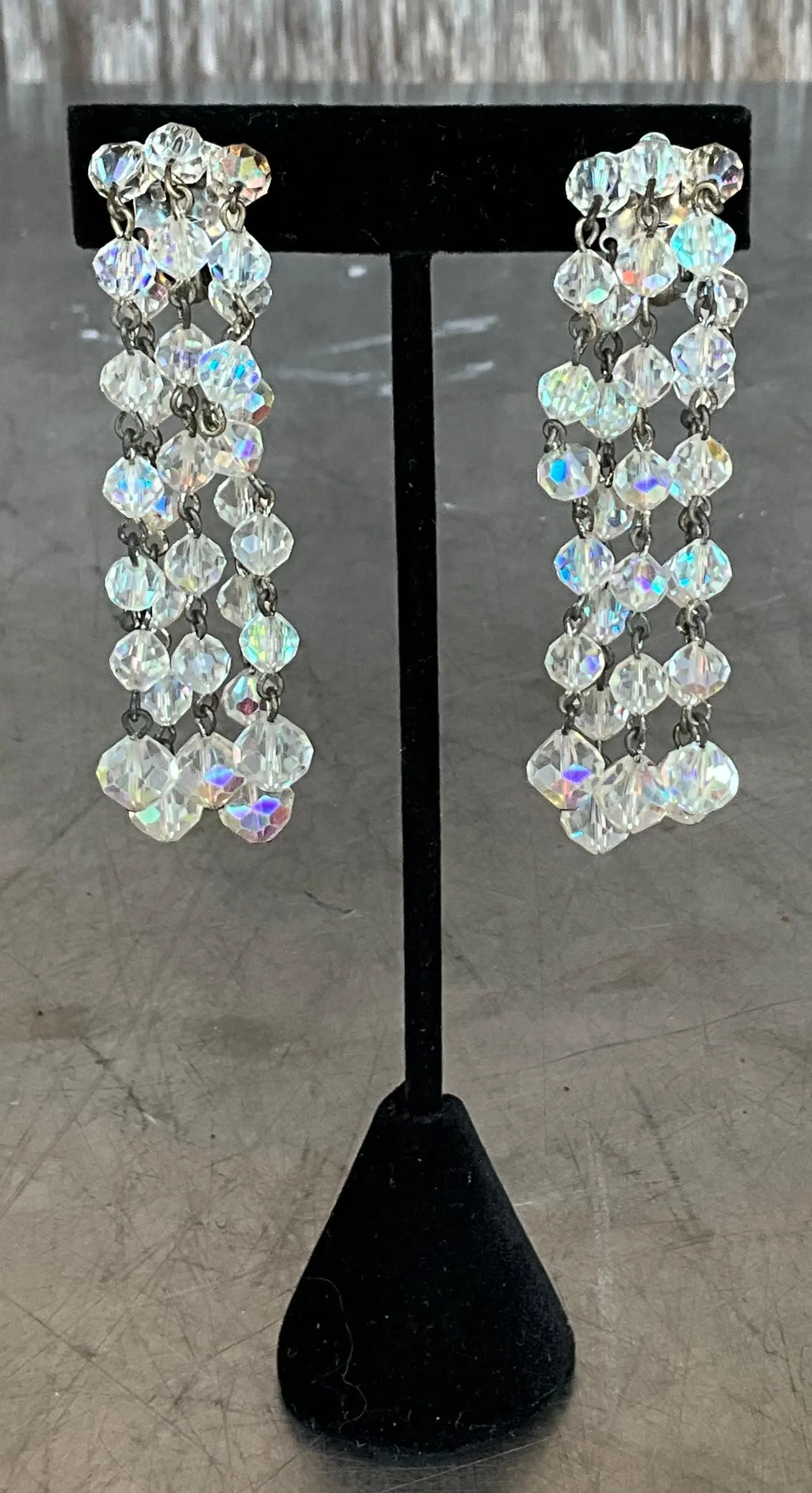 Vintage Aurora Borealis Crystal Clip on Earrings — additional photo 1