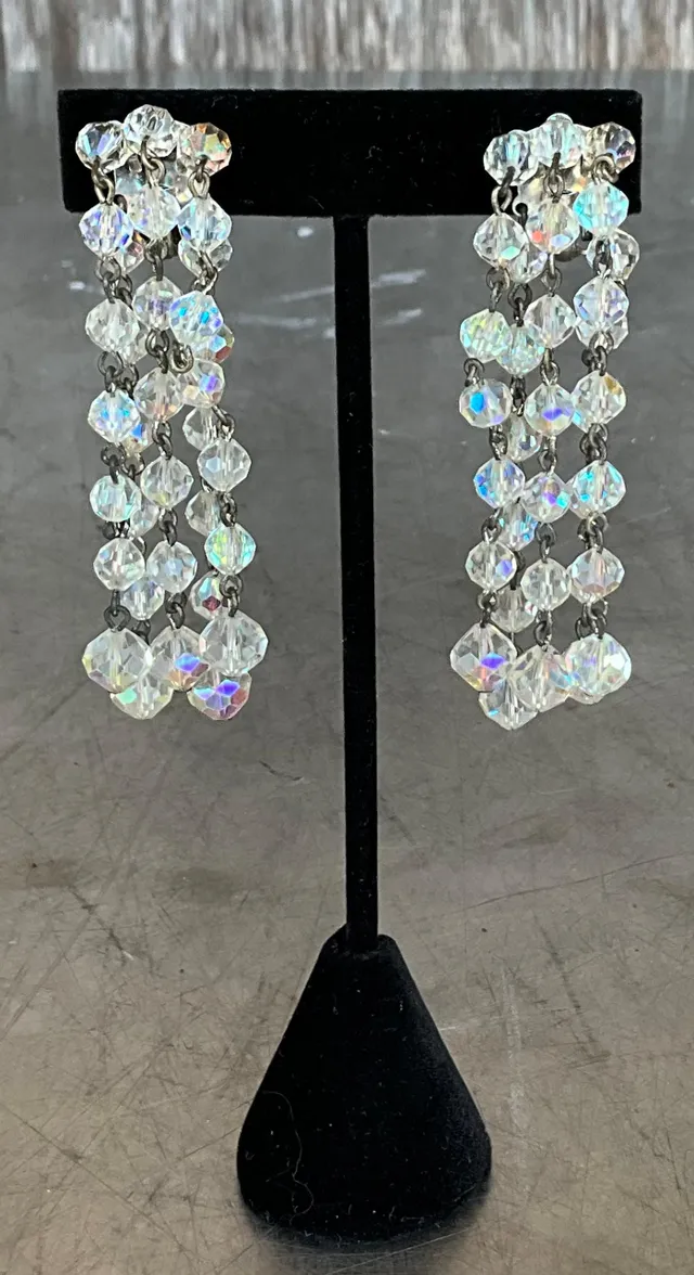 Vintage Aurora Borealis Crystal Clip on Earrings — additional photo 1