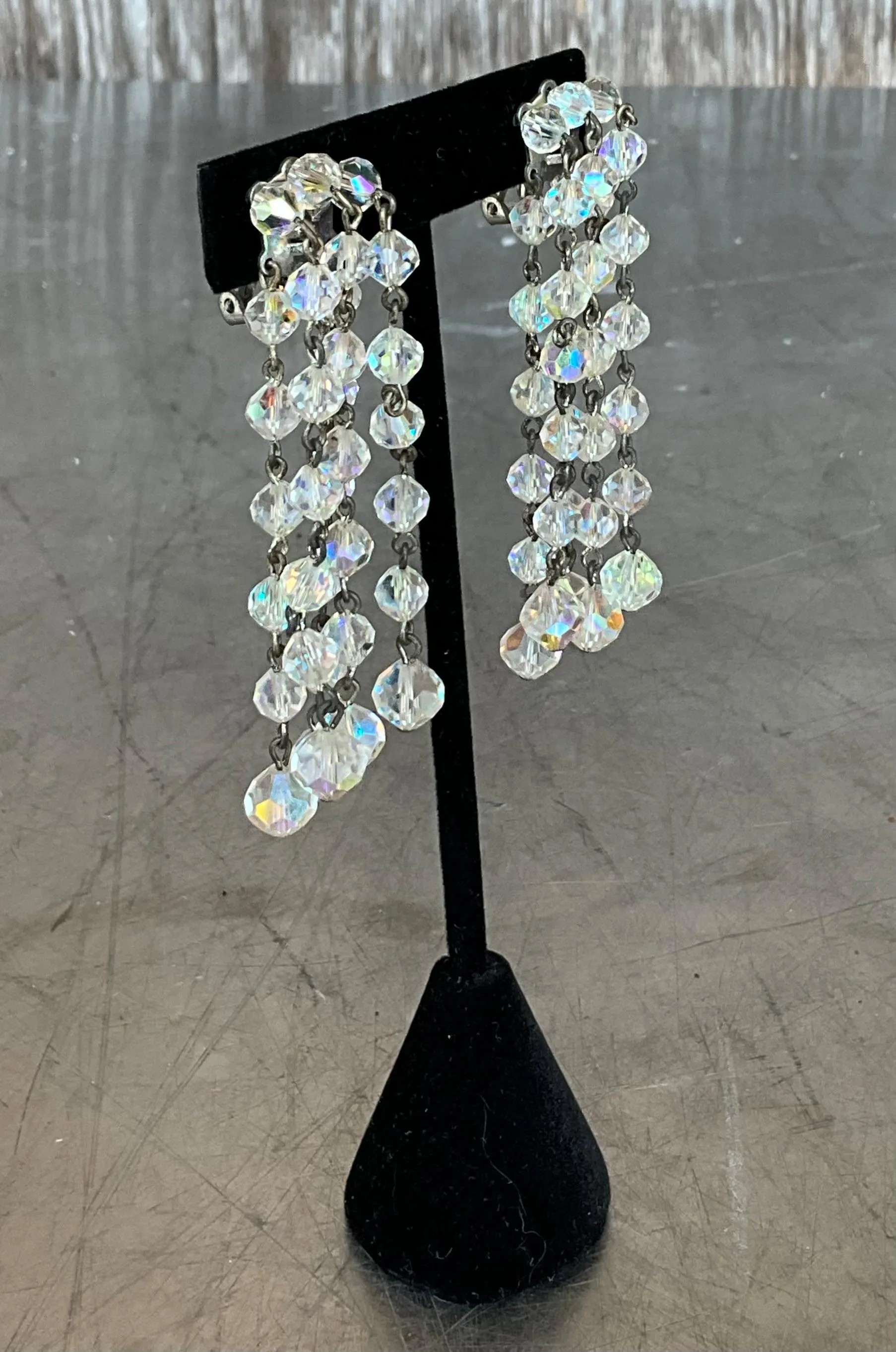 Vintage Aurora Borealis Crystal Clip on Earrings — additional photo 2