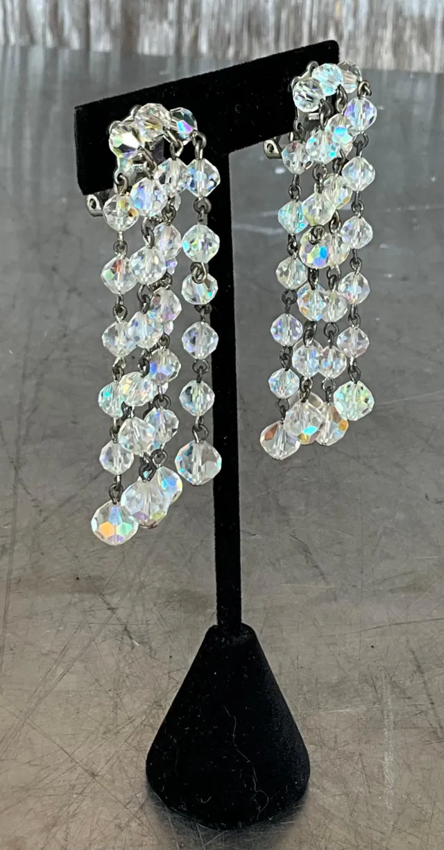 Vintage Aurora Borealis Crystal Clip on Earrings — additional photo 3