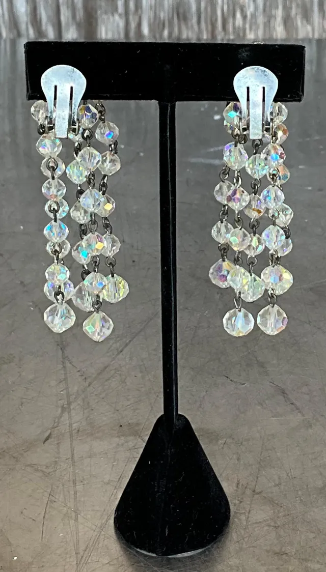 Vintage Aurora Borealis Crystal Clip on Earrings — additional photo 4