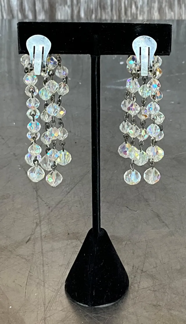Vintage Aurora Borealis Crystal Clip on Earrings — additional photo 5