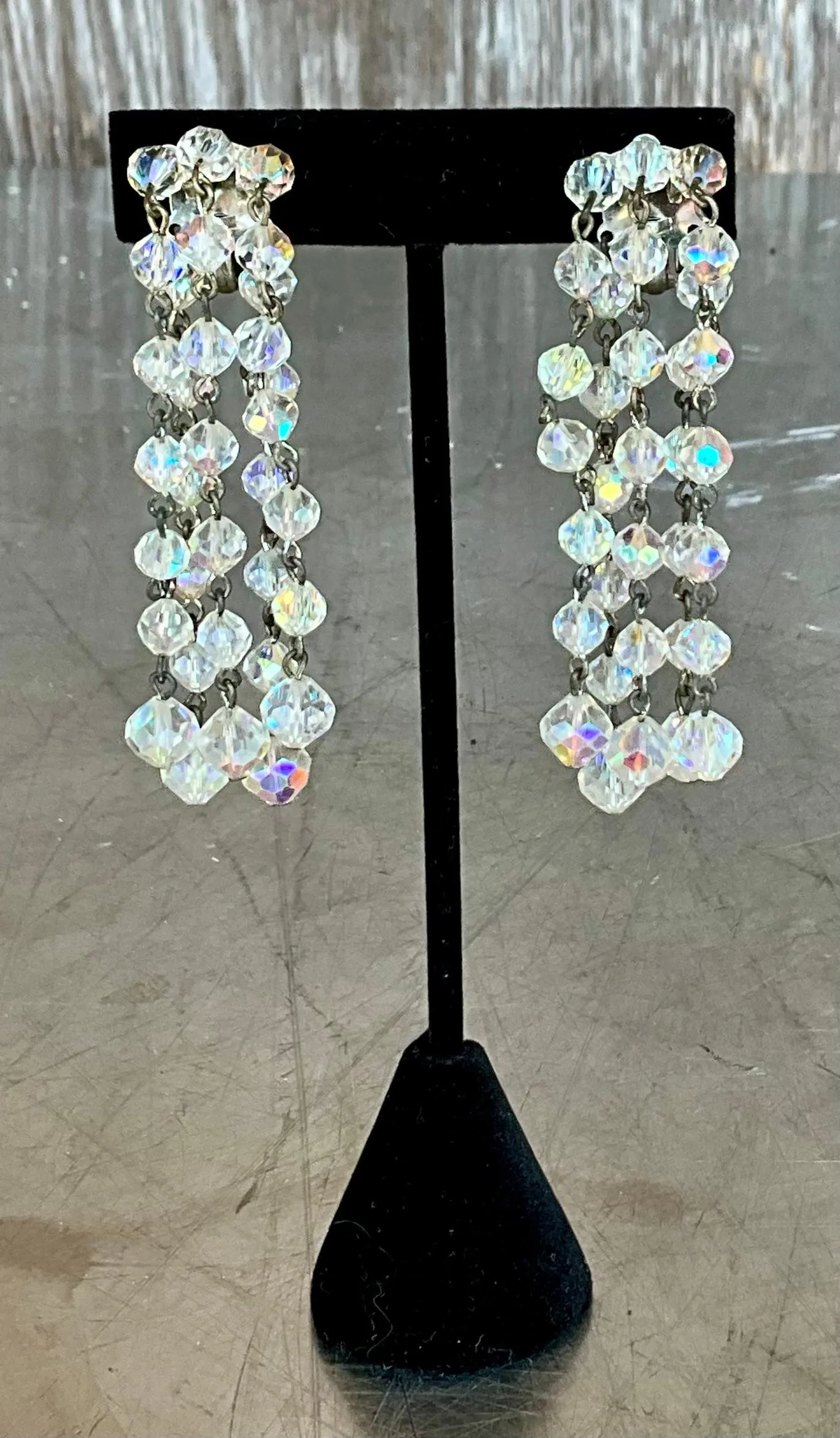 Vintage Aurora Borealis Crystal Clip on Earrings — additional photo 6