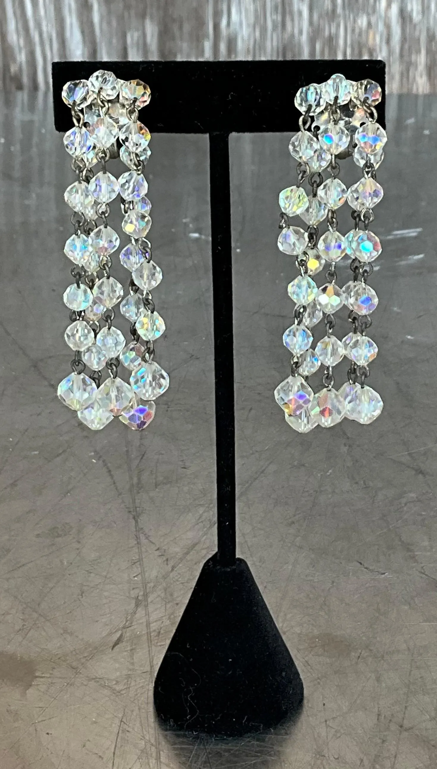 Vintage Aurora Borealis Crystal Clip on Earrings — additional photo 7