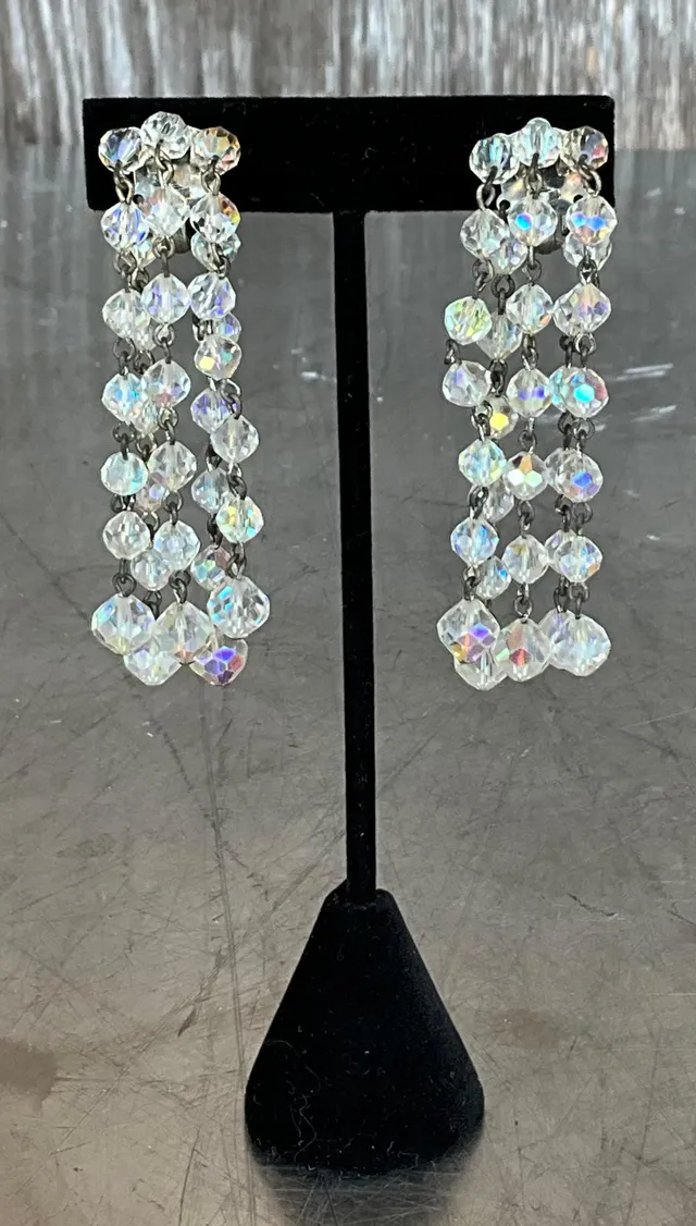Vintage Aurora Borealis Crystal Clip on Earrings — additional photo 7