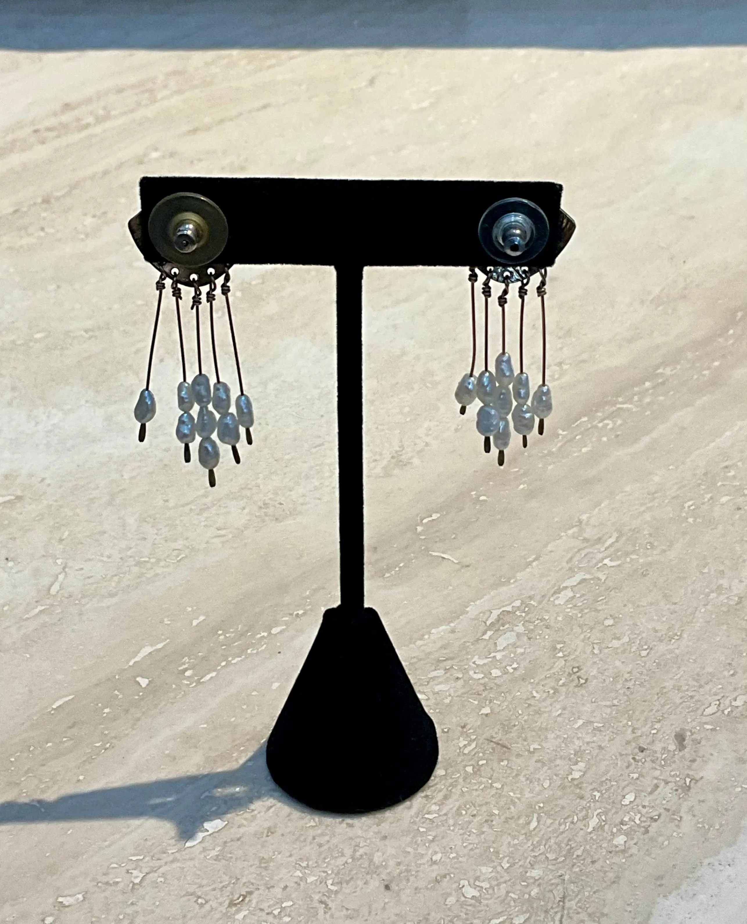 Vintage Peridot & Pearl Brass Earrings — additional photo 4