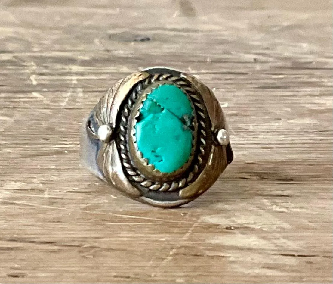 Vintage Boho Turquoise Native American Sterling Silver Ring 7.75 — additional photo 1