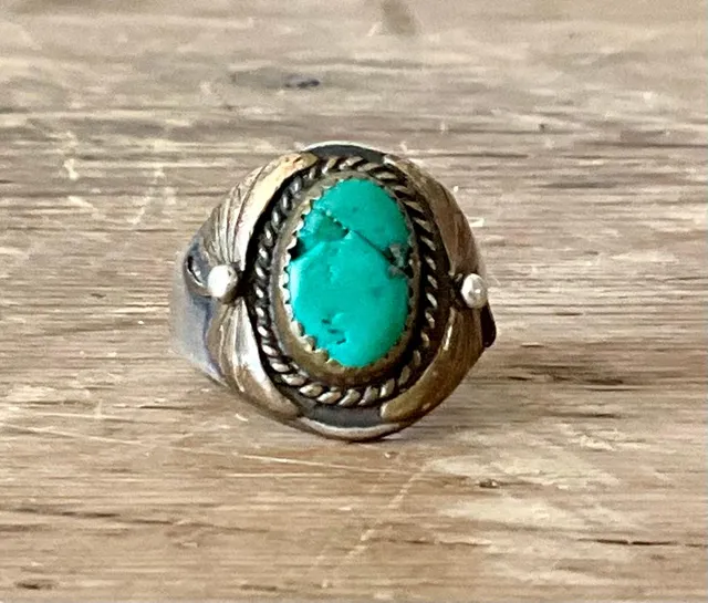 Vintage Boho Turquoise Native American Sterling Silver Ring 7.75 — additional photo 1