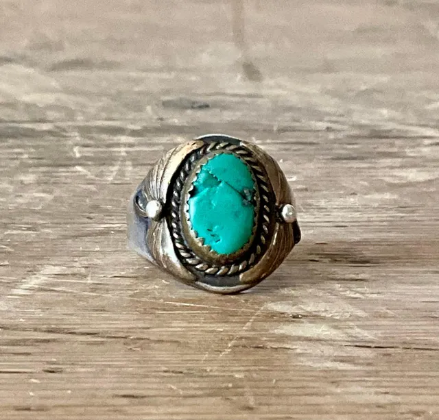 Vintage Boho Turquoise Native American Sterling Silver Ring 7.75 — additional photo 2