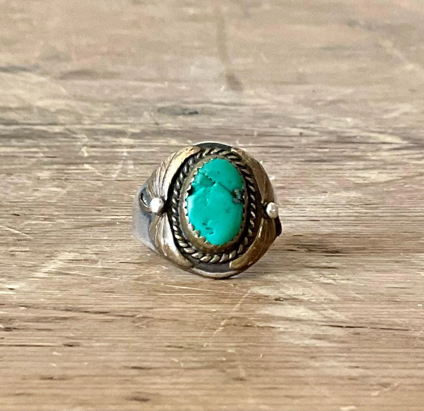 Vintage Boho Turquoise Native American Sterling Silver Ring 7.75 — additional photo 3