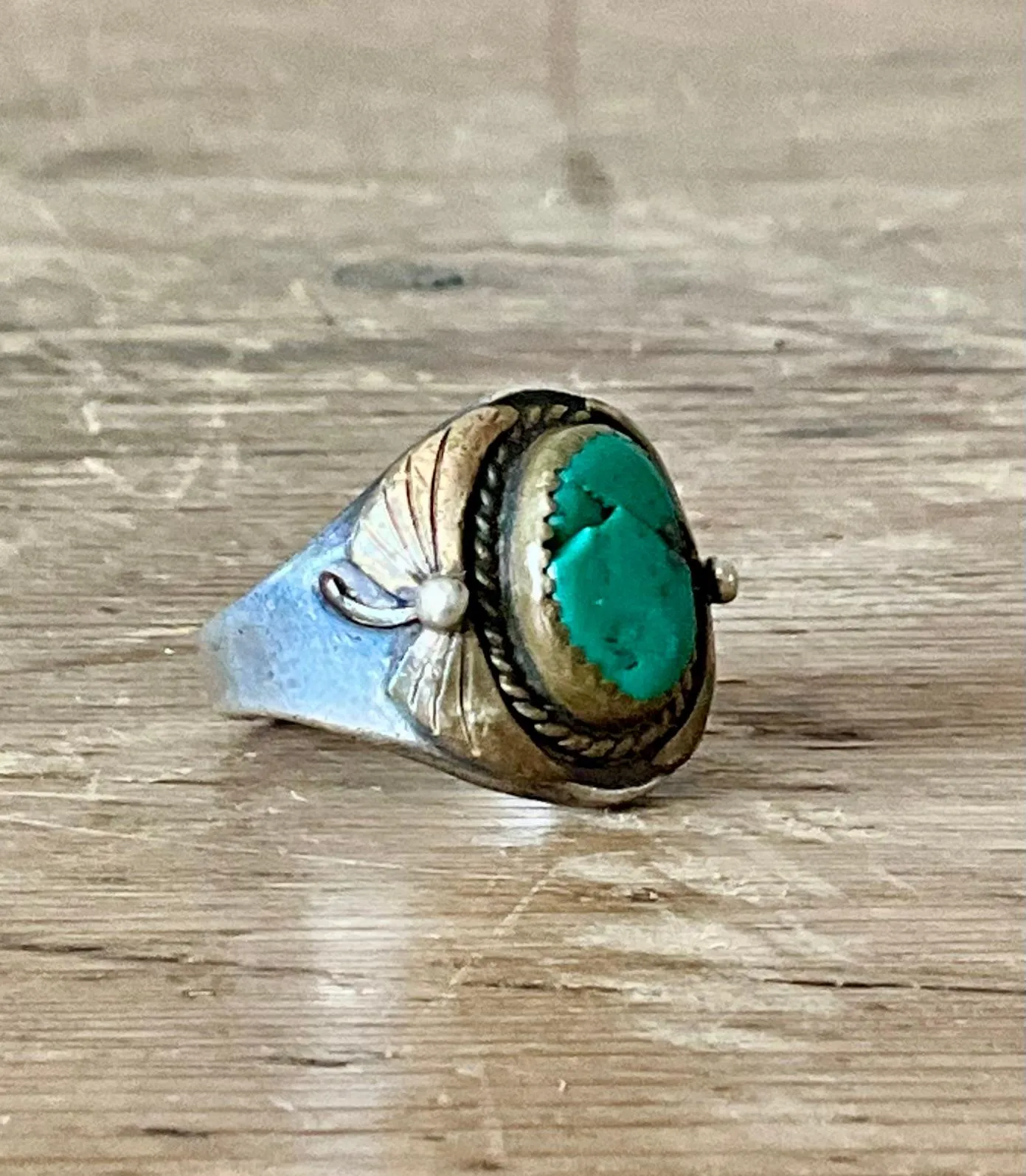 Vintage Boho Turquoise Native American Sterling Silver Ring 7.75 — additional photo 4