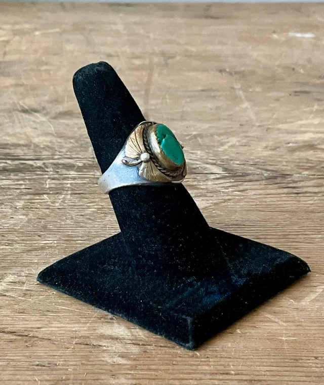 Vintage Boho Turquoise Native American Sterling Silver Ring 7.75 — additional photo 8