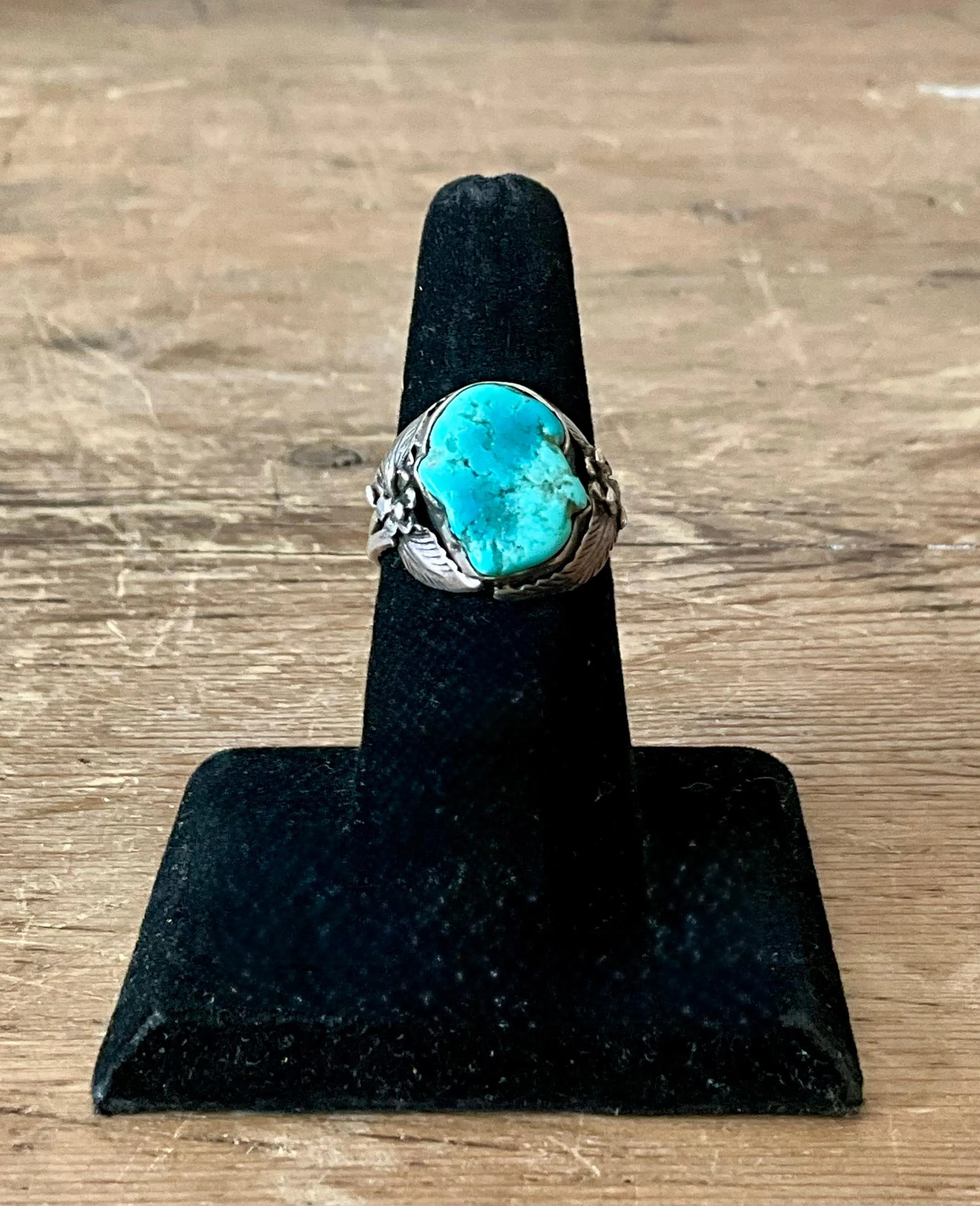 Vintage Boho Navajo Turquoise Ring Set in Sterling Silver 8 — additional photo 3