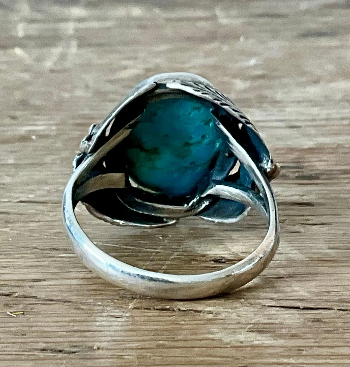 Vintage Boho Navajo Turquoise Ring Set in Sterling Silver 8 — additional photo 4