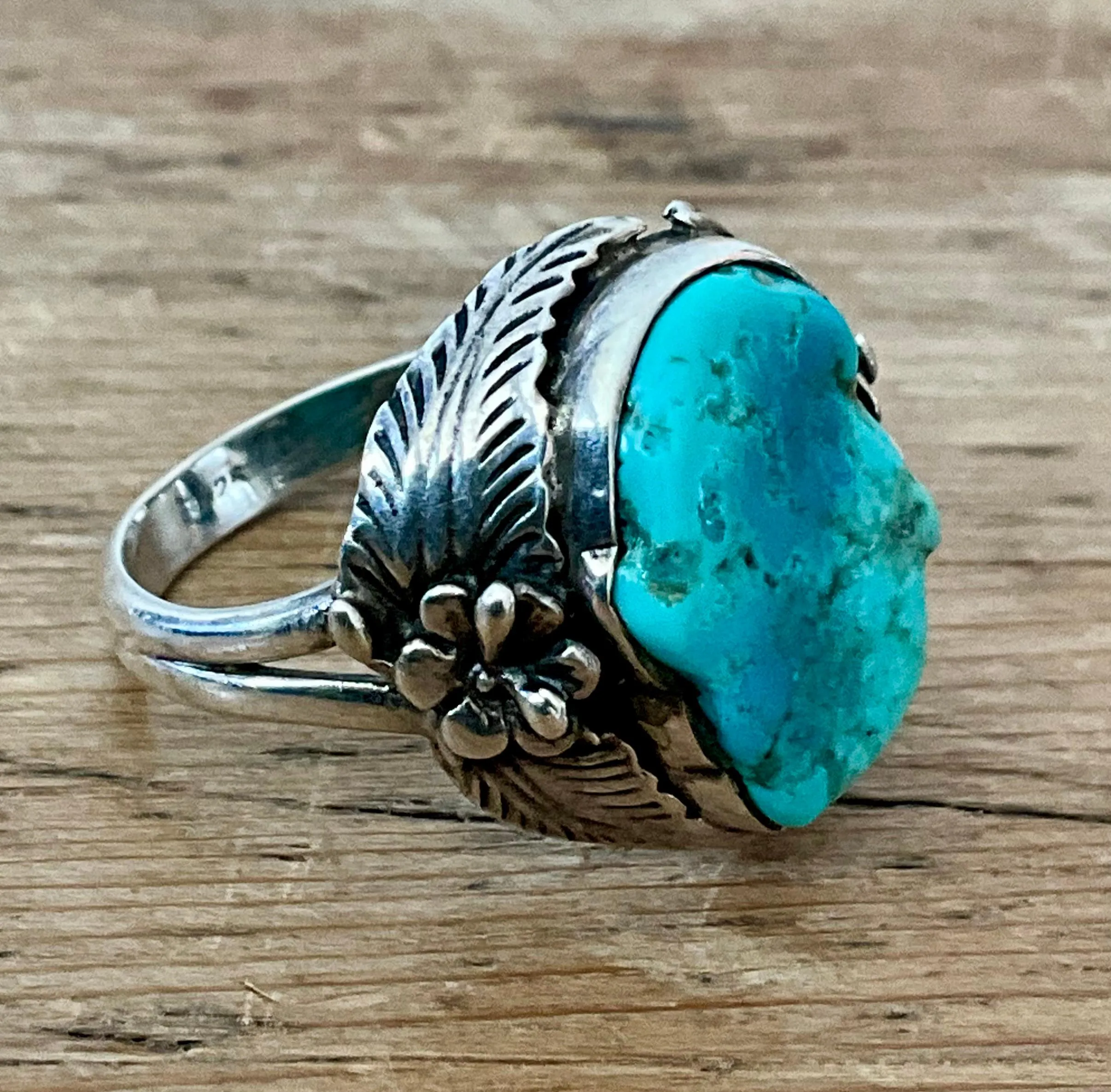 Vintage Boho Navajo Turquoise Ring Set in Sterling Silver 8 — additional photo 5