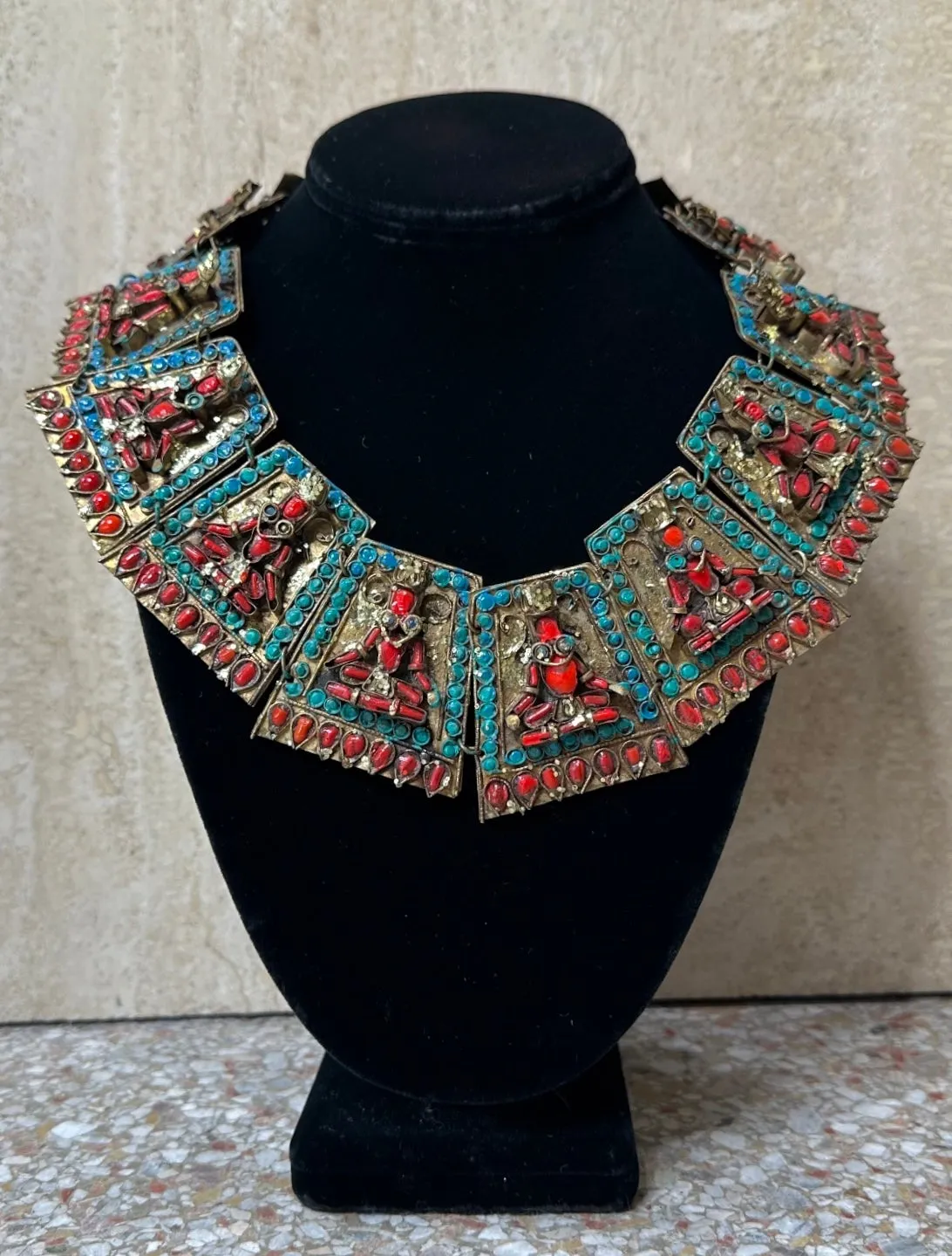 Vintage Turquoise Bib with Coral — additional photo 2