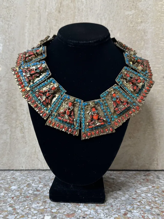 Vintage Turquoise Bib with Coral — additional photo 3