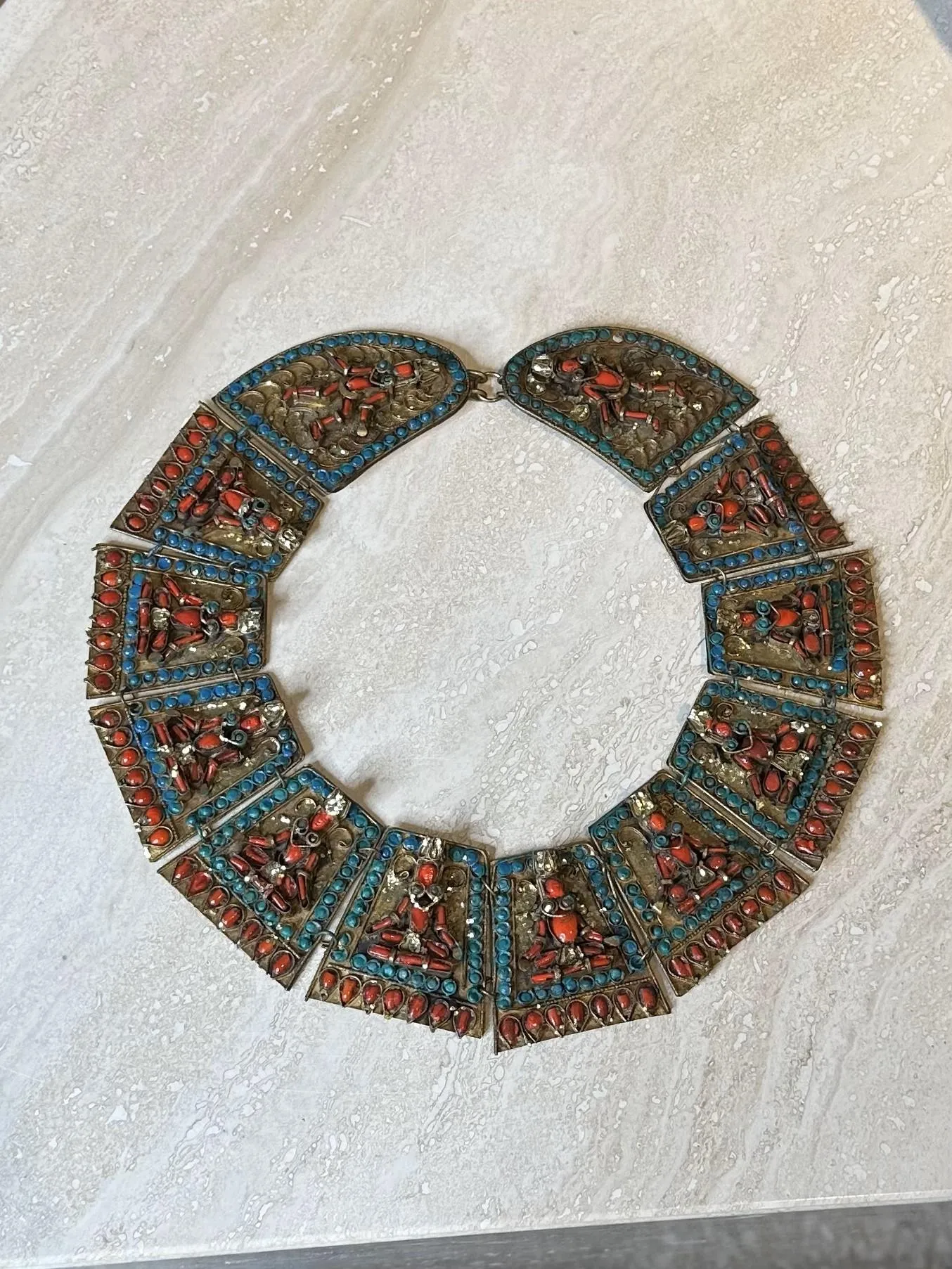 Vintage Turquoise Bib with Coral — additional photo 1