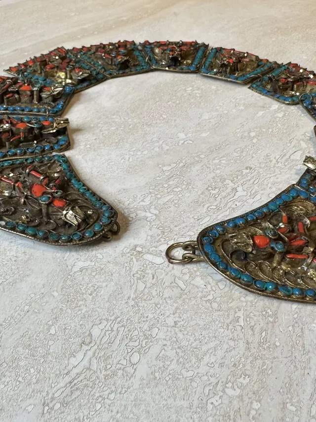 Vintage Turquoise Bib with Coral — additional photo 5