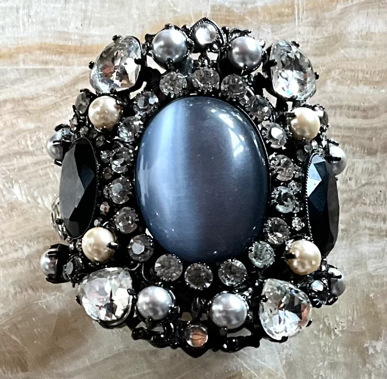 Vintage Erickson Beamon Smokey Gemstone Bracelet Cuff — additional photo 1