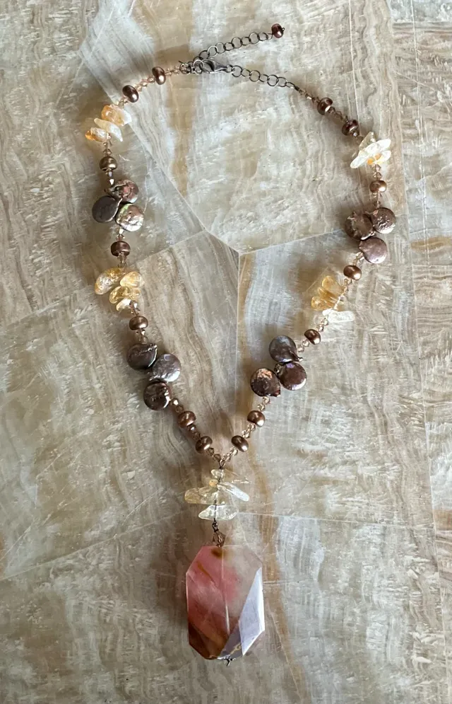 Vintage Boho Multi-Gemstone Necklace with Pendant — additional photo 2