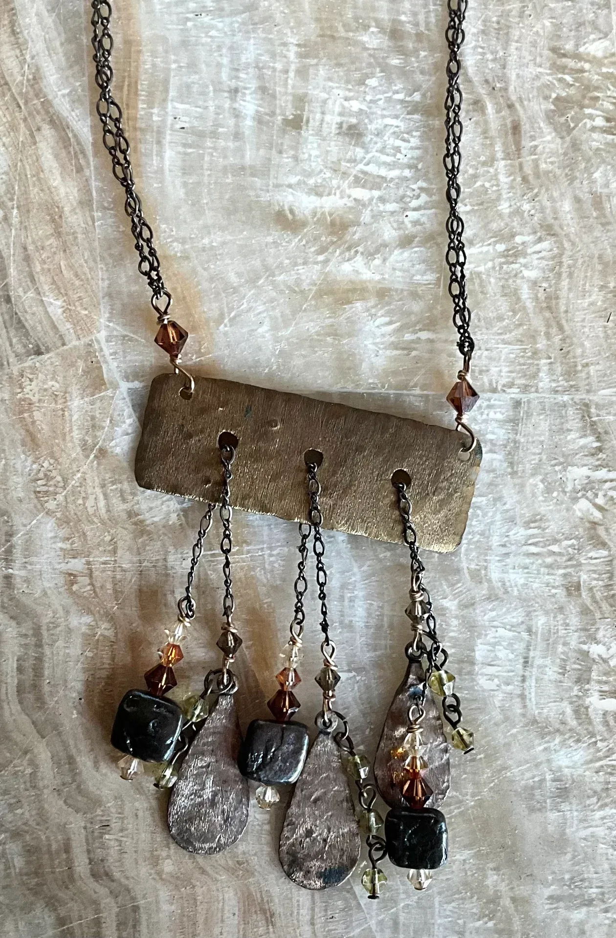 Vintage Boho Hammered Brass Drop Necklace — additional photo 3