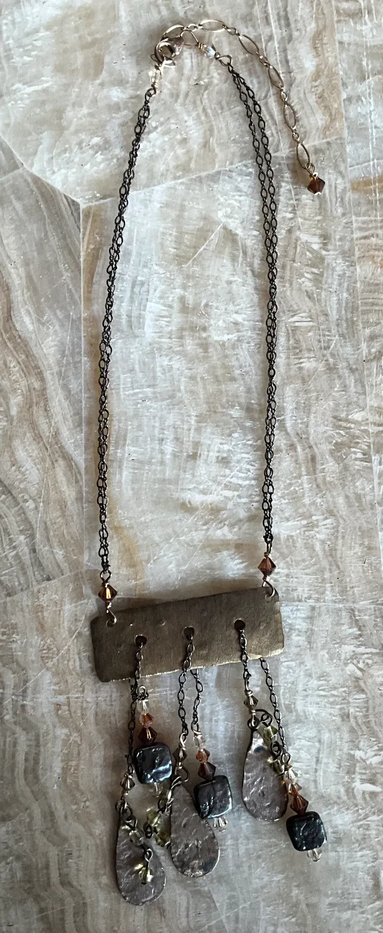 Vintage Boho Hammered Brass Drop Necklace — additional photo 4
