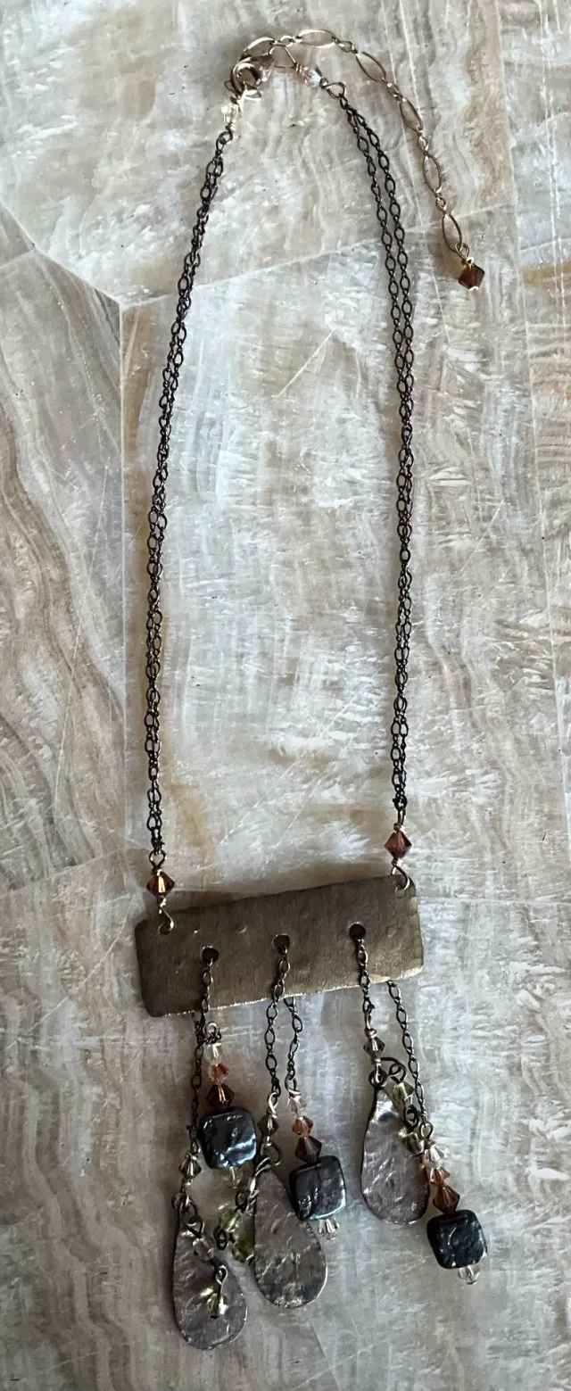 Vintage Boho Hammered Brass Drop Necklace — additional photo 4