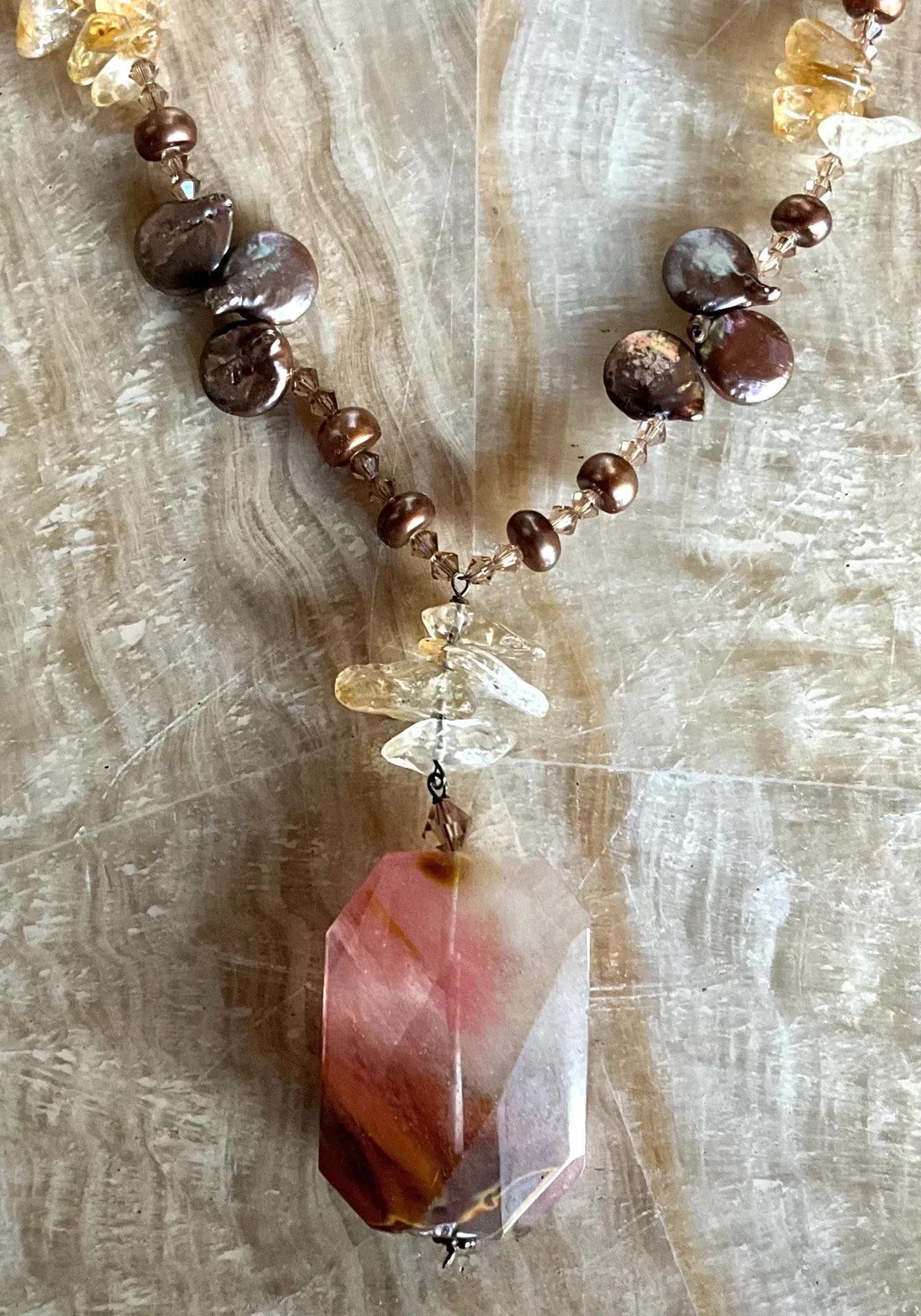 Vintage Boho Multi-Gemstone Necklace with Pendant — additional photo 3