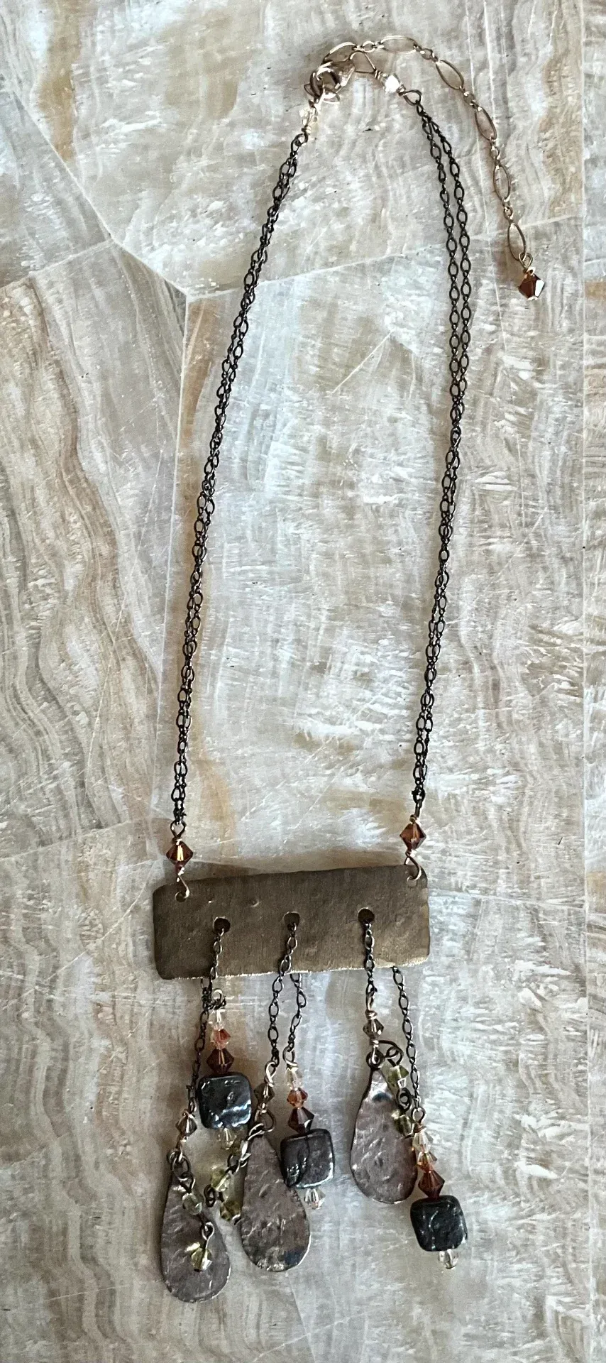 Vintage Boho Hammered Brass Drop Necklace — additional photo 1