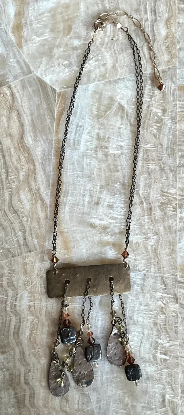 Vintage Boho Hammered Brass Drop Necklace — additional photo 1