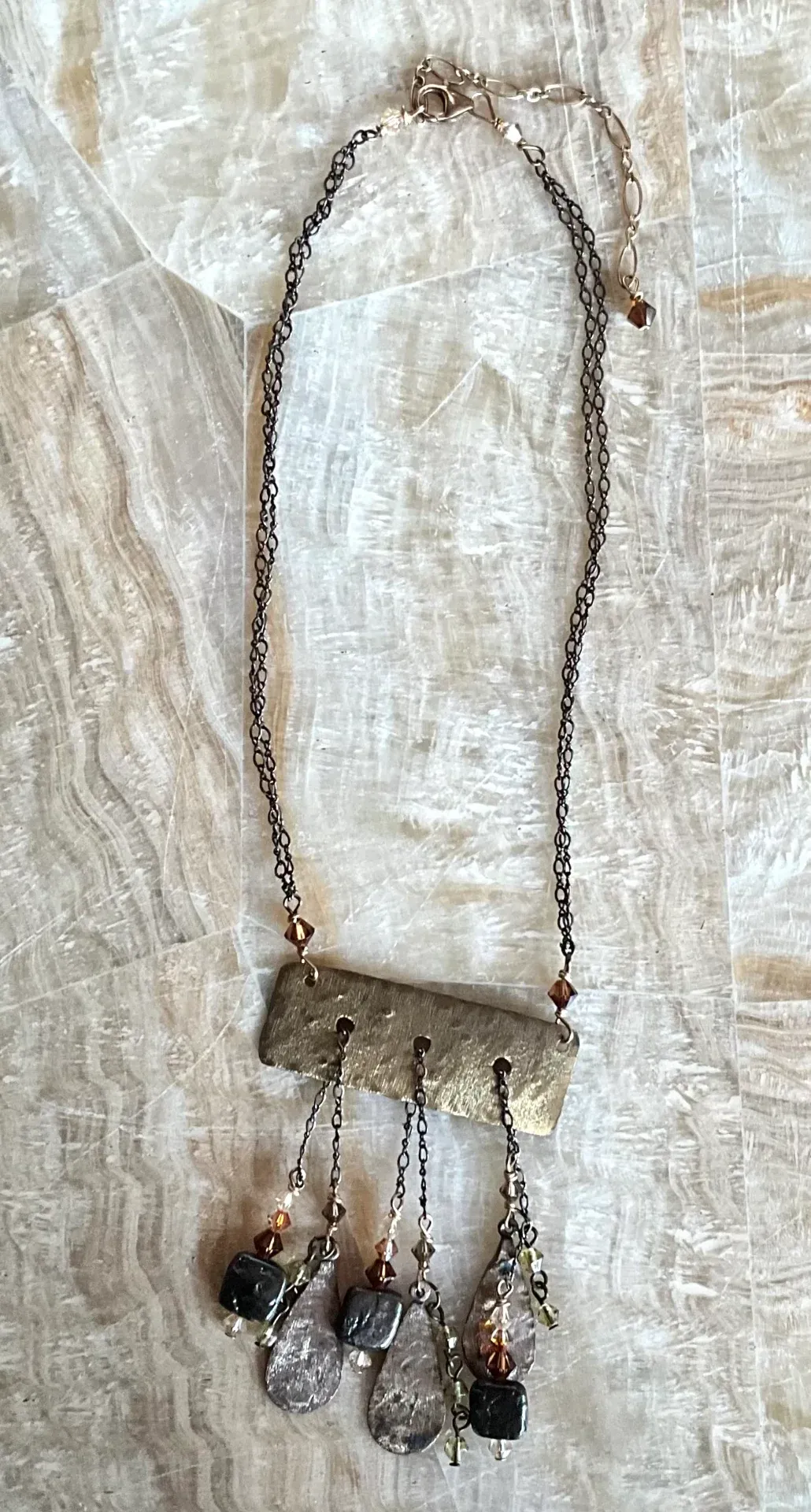 Vintage Boho Hammered Brass Drop Necklace — additional photo 5