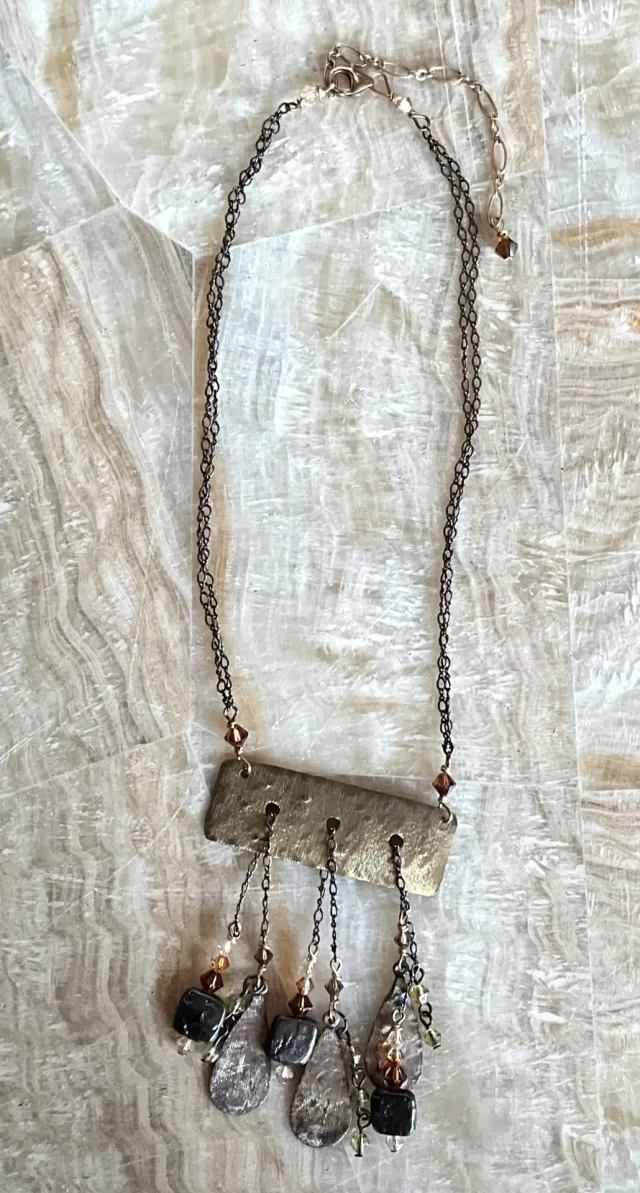 Vintage Boho Hammered Brass Drop Necklace — additional photo 5
