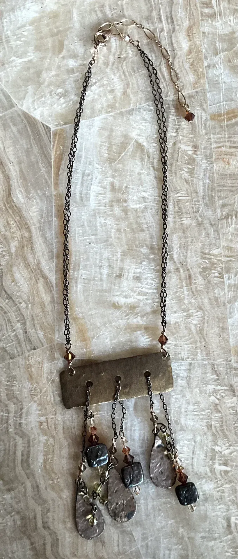 Vintage Boho Hammered Brass Drop Necklace — additional photo 6