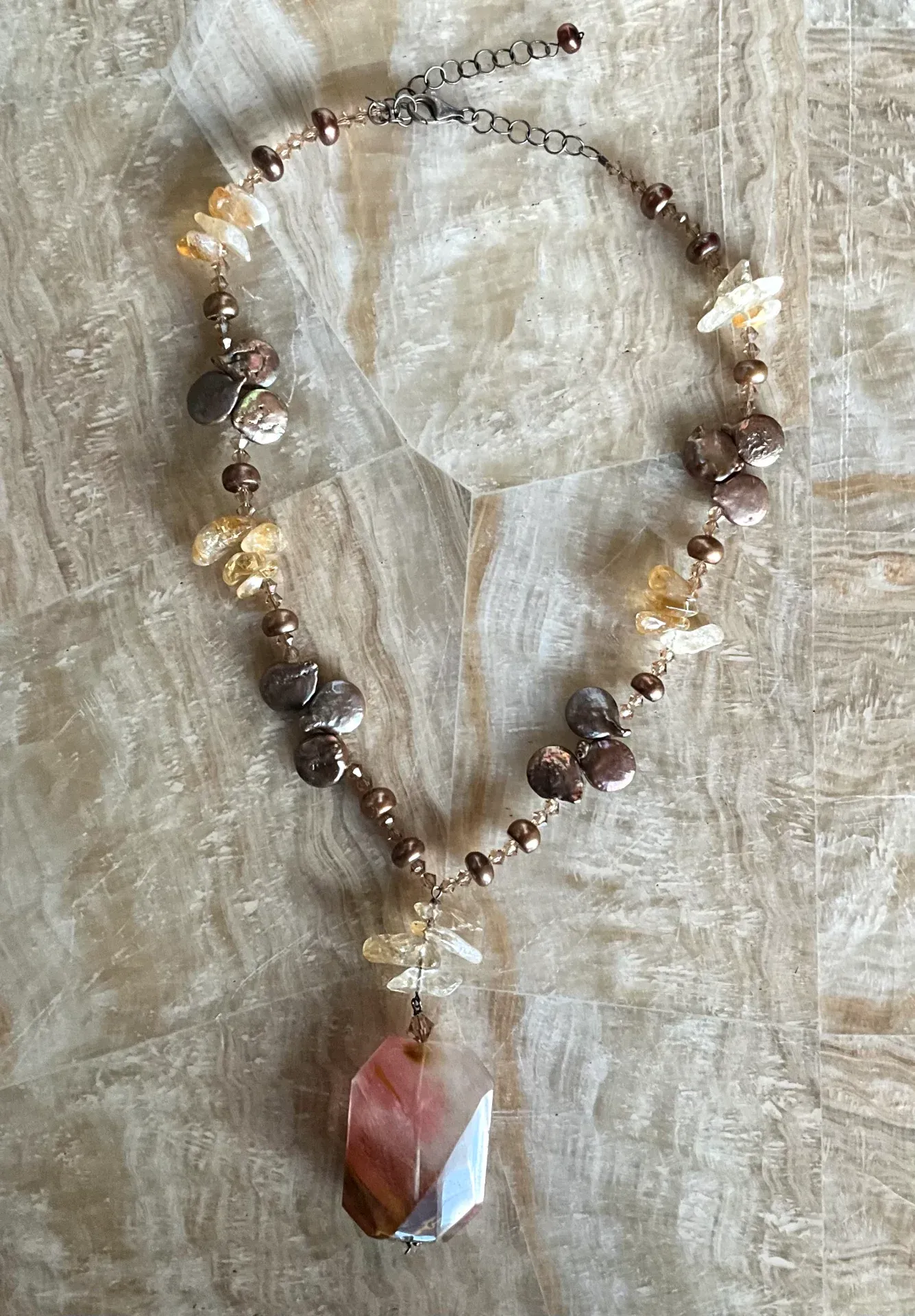 Vintage Boho Multi-Gemstone Necklace with Pendant — additional photo 1