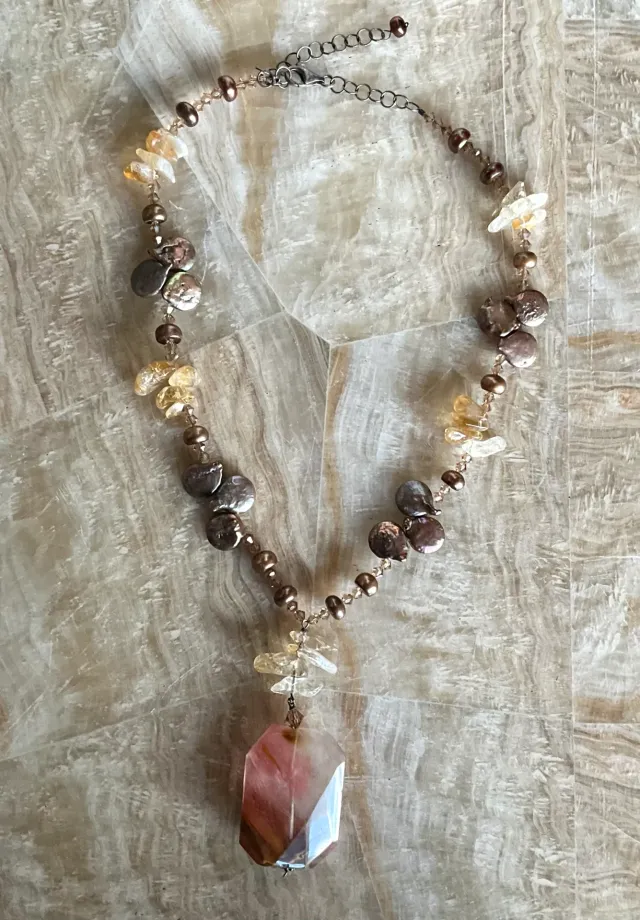 Vintage Boho Multi-Gemstone Necklace with Pendant — additional photo 1