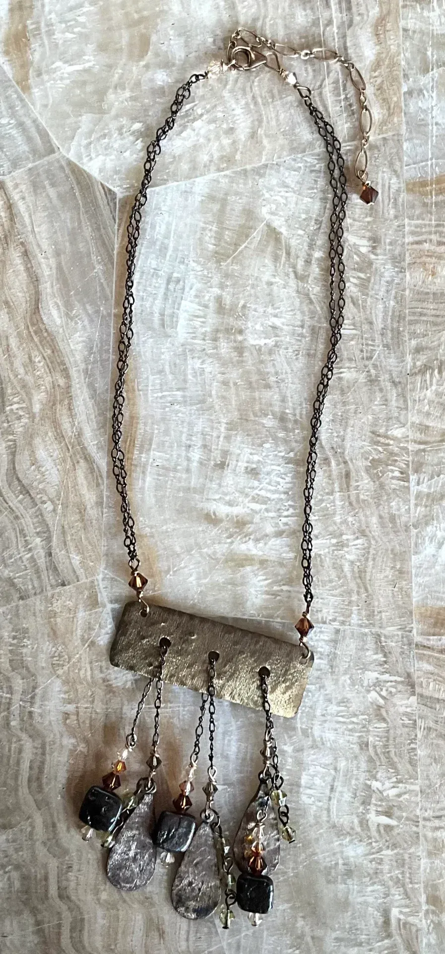 Vintage Boho Hammered Brass Drop Necklace — additional photo 7
