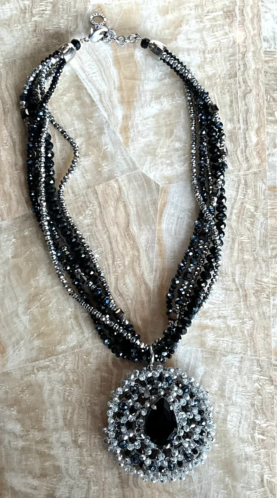 Vintage Ottaviani Bijoux Italy Beaded Rhinestone Pendant Necklace — additional photo 1