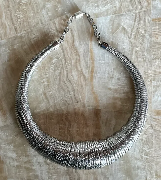 Vintage Silver Toned Coiled Metal Collar Necklace — additional photo 1