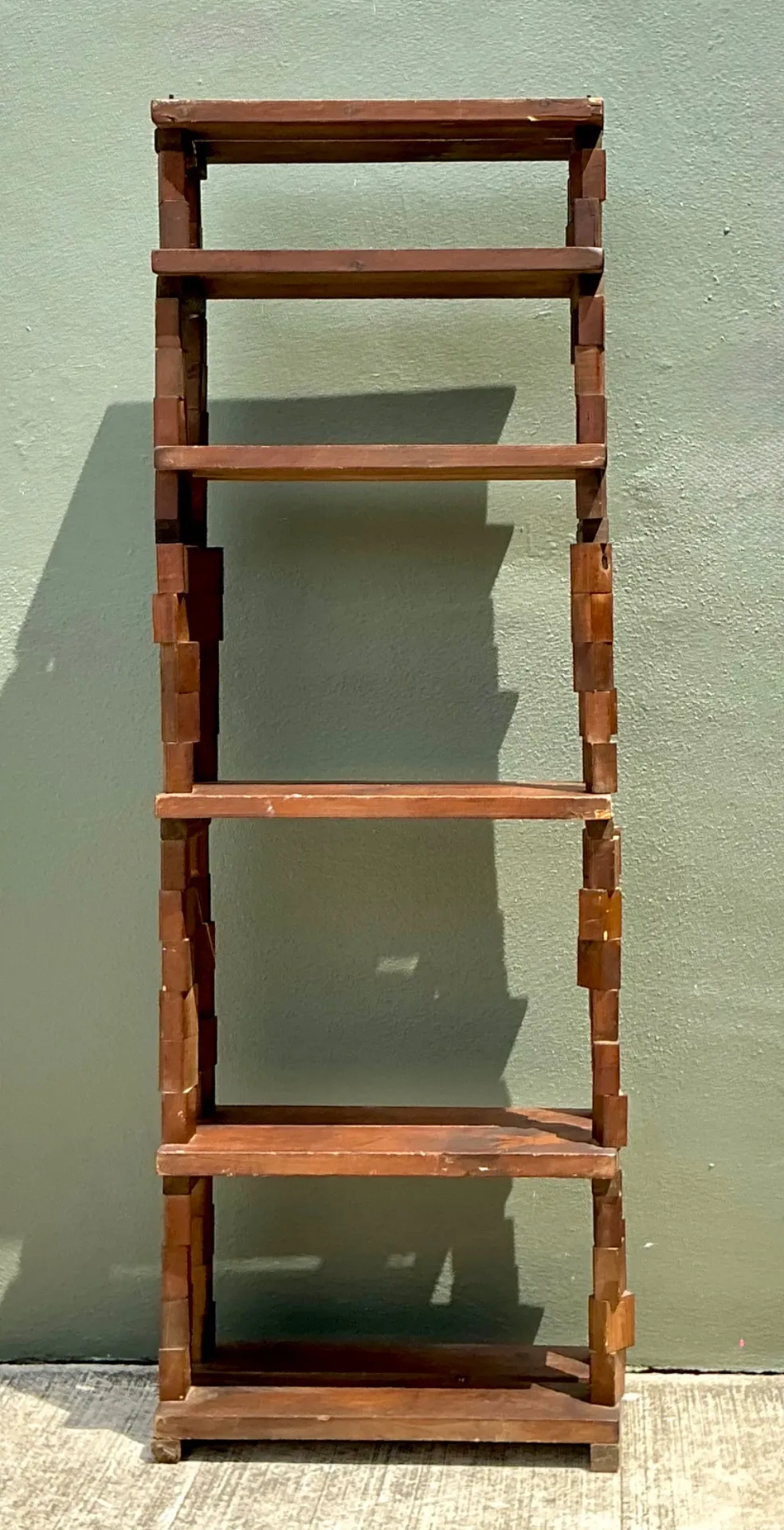 Vintage Brutalist Stacked Wood Etagere - Back view