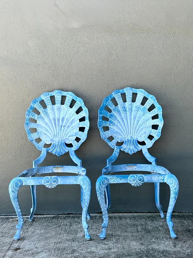 Vintage Blue Metal Shell Back Grotto Chairs - A Pair — additional photo 7