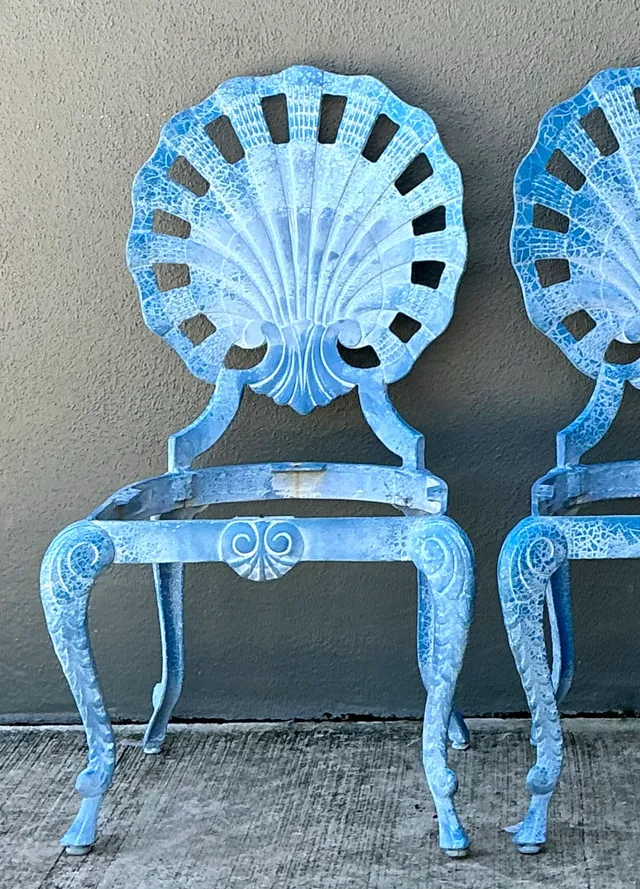 Vintage Blue Metal Shell Back Grotto Chairs - A Pair — additional photo 2