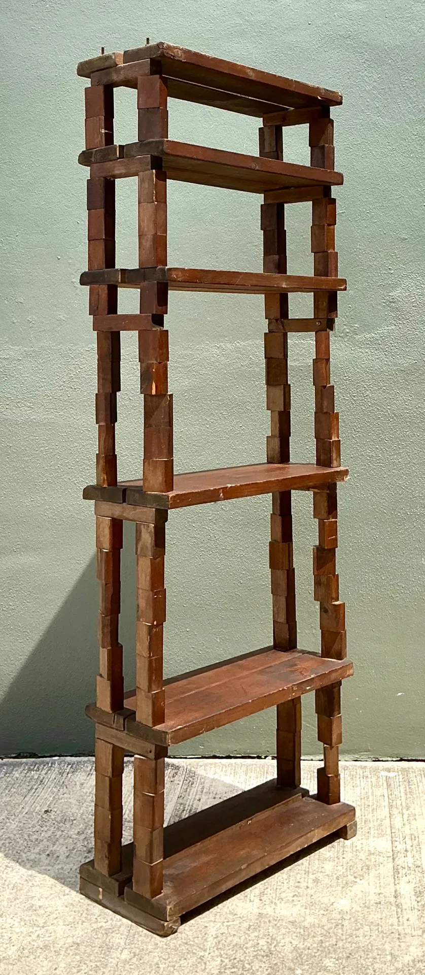 Vintage Brutalist Stacked Wood Etagere - Close-up view