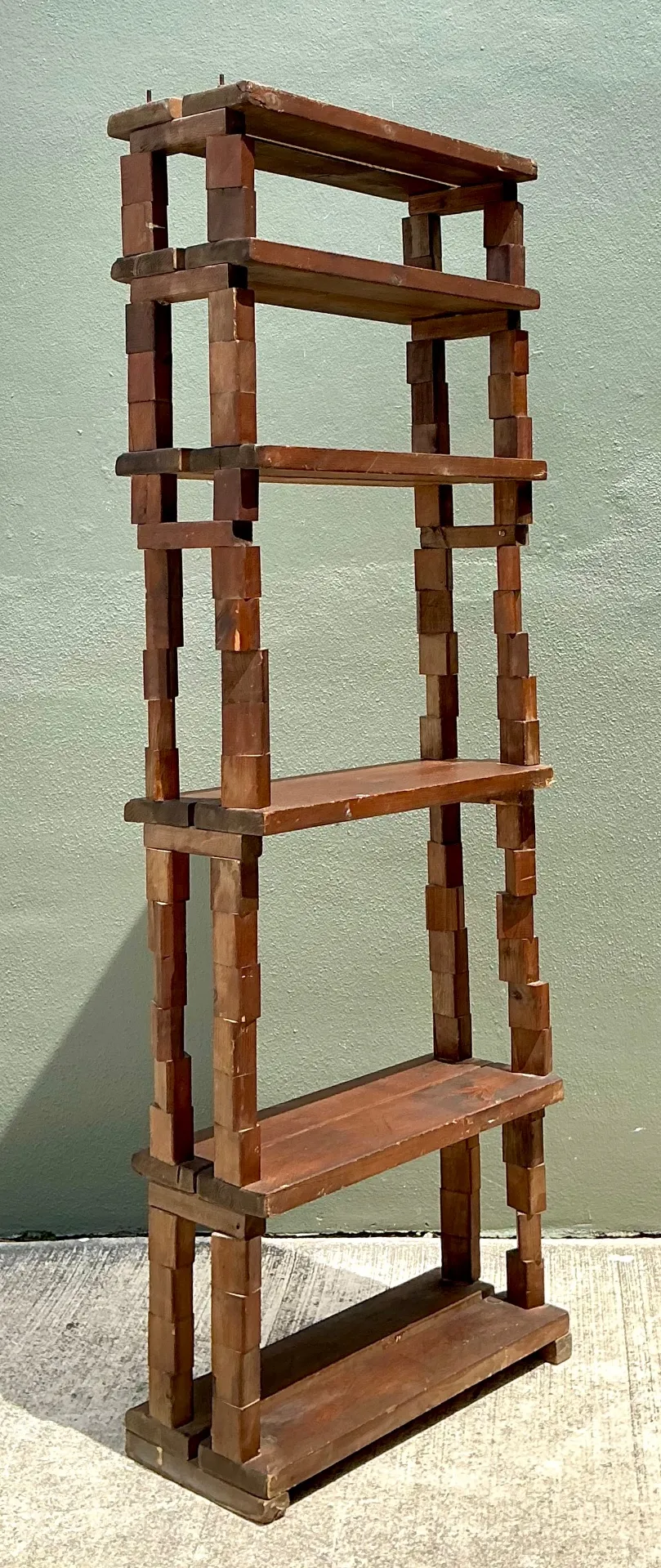 Vintage Brutalist Stacked Wood Etagere - Top view