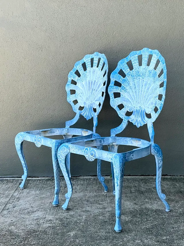 Vintage Blue Metal Shell Back Grotto Chairs - A Pair — additional photo 1