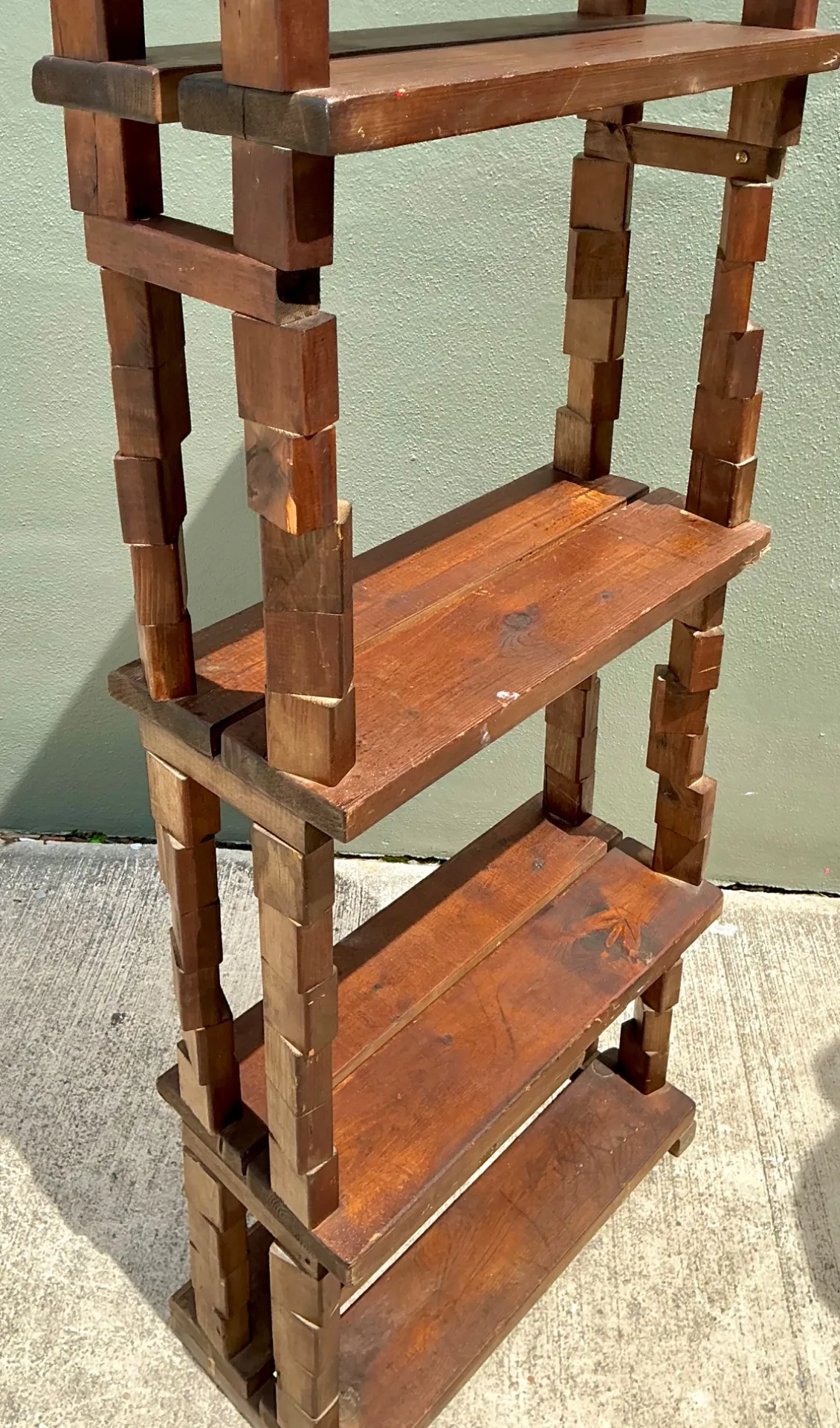 Vintage Brutalist Stacked Wood Etagere - Bottom view