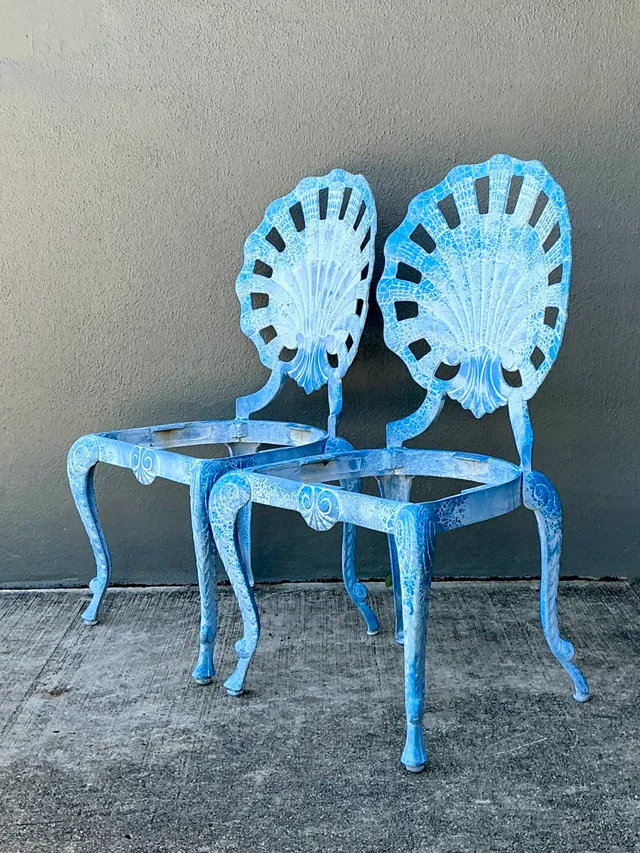 Vintage Blue Metal Shell Back Grotto Chairs - A Pair — additional photo 8