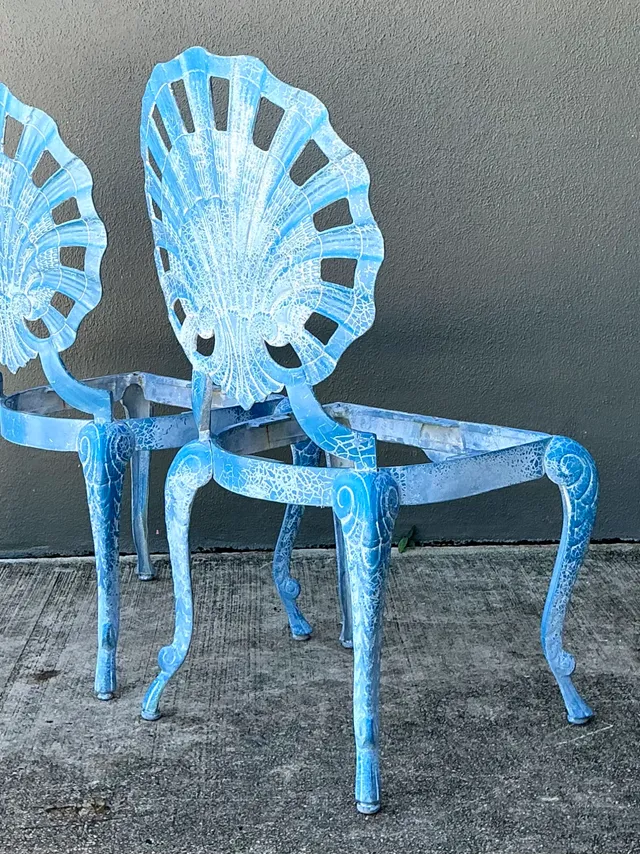 Vintage Blue Metal Shell Back Grotto Chairs - A Pair — additional photo 3